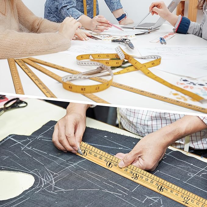 Fulmoon 12 Pieces Wood Double Sided Meter Stick Yard Stick Thick Wooden Ruler Yardsticks Bulk for School Classroom Home Office Kids Measuring Meterstick(39")