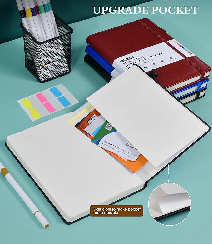 Lined Journal Notebook for Writing, A5 100 GSM Thick Paper, Leather Hardcover Journal for Woman Men, Travel Journal Diary 160 Pages(5.75'' X 8.38'' Black)