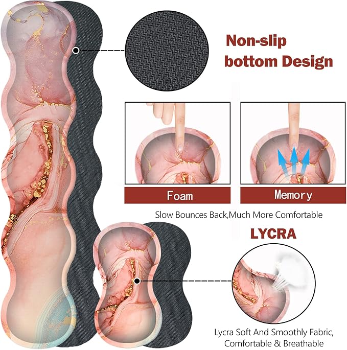 Upgraded Extended Gaming Mouse Pad, Keyboard Wrist Rest Pad, Wrist Support Mousepad Set, Artso Large Stable Rubber Base Stitched Edges, Multifunctional Desk Pad 35 x15.5 in, Abstract Pink Marble