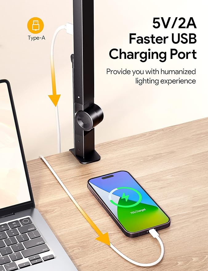 MediAcous LED Desk Lamp with Clamp, 20W 3 Lights Desk Light for Home Office, Flexible Swing Arm, Control Box, 4 Color Modes, 4 Brightness, Memory Function, Eye-Caring Clip on Lamp for Workbench