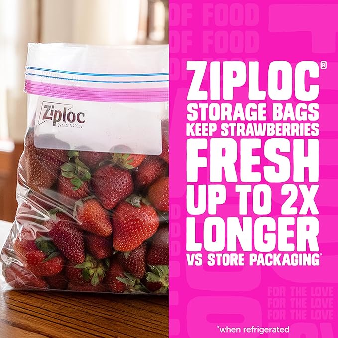 Ziploc Gallon Food Storage Bags, Stay Open Design with Stand-Up Bottom, Easy to Fill, 96 Count