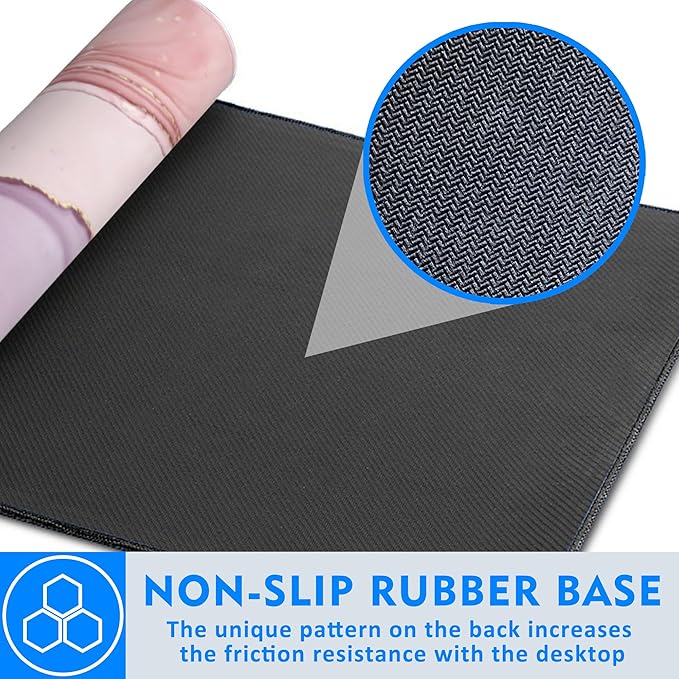 Large Extended Mouse Pad Abstract Pink Marble Desk Mat,Large Gaming Mouse Pad,Big Desk Pad with Thick Stitched Edges Suit for Home Office or Gaming 35.4x15.7 Inch