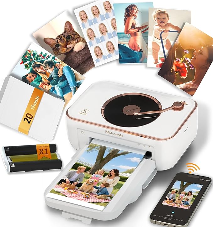 CP6000 Photo Printer 4x6'', Full Color Picture Printer, Wi-Fi Wireless Instant Photo Printers for Home Use (20 Papers & 1 Ribbon) for iOS Android, Thermal Dye Sublimation, AR Video, Fun App, White