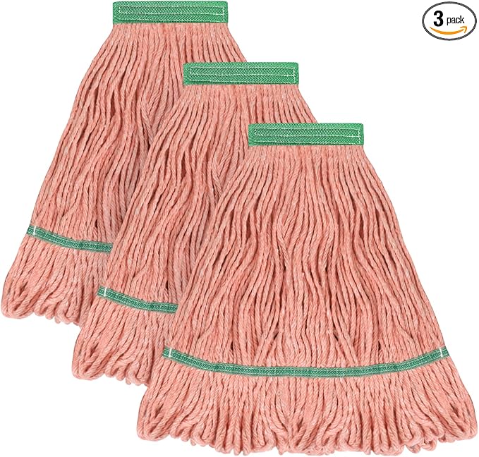 Matthew Cleaning Heavy Duty Mop Head Commercial Replacement for General and Floor Cleaning , Wet Industrial Blue Cotton Looped End String Head Refill (Pack of 3) Orange