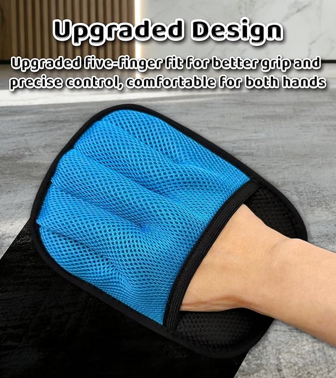 Upgraded 5-Finger Pet Hair Removal Gloves for Cats & Dogs, Reusable Electrostatic Magic Brush for Carpet, Couch, Car Seat, Clothing, Gentle Grooming and Hair Remover Tool (Blue)