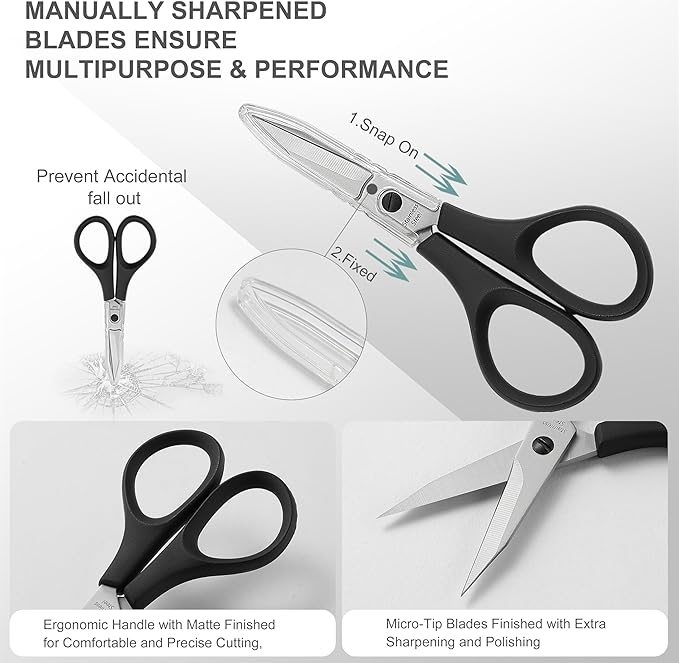 PAFASON Small Stainless Steel Precise Thread Yarn Fabric Detail Paper Cutting Scissor with Safety Cover for DIY Embroidery Quilting Sewing Knitting Crafting Cross Stitch Crochet