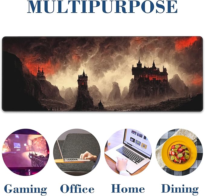 Large Gaming Mouse Pad for Desk Dark Castle Big Desk Mat Extended Mousepad with Stitched Edge and Non-Slip Base Long Computer Keyboard Mouse Mat for Home Office Work, 11.8 x 31.5 Inch