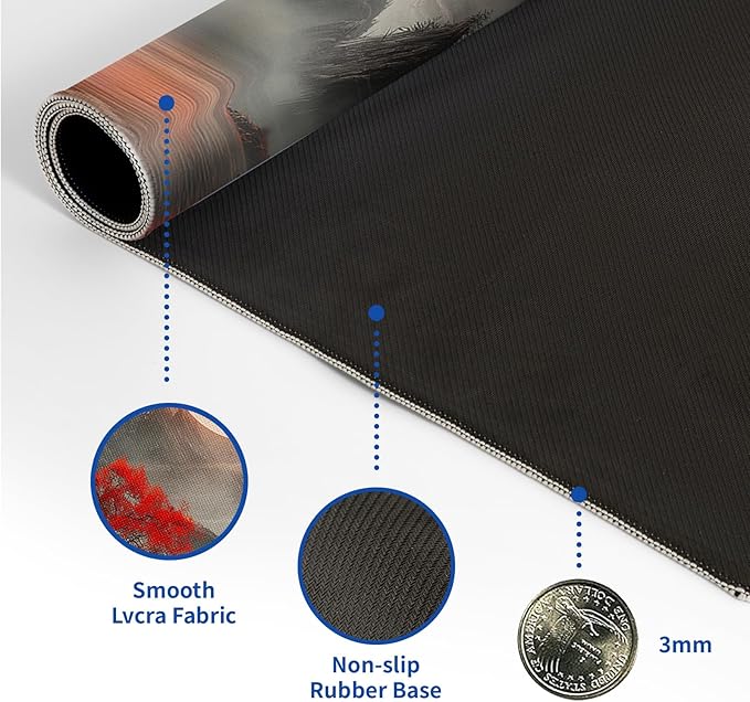 Darkness Red Moon Mouse Pad Abstract Red Mouse Pad 31.5x11.8 Inch Texture Non-Slip Rubber Base Large Mousepad Stitched Edges Keyboard Mouse Mat Desk Pad for Office and Home