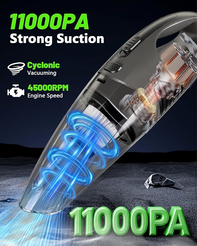 Jeagfen Handheld Vacuum Cordless, 11KPA Strong Suction & 25 Mins Runtime Brushless Motor, Rechargeable Car Vacuum Cleaner with 2 HEPA Filter/Multi-Accessories/Lightweight, for Home/Car/Office Cleaning