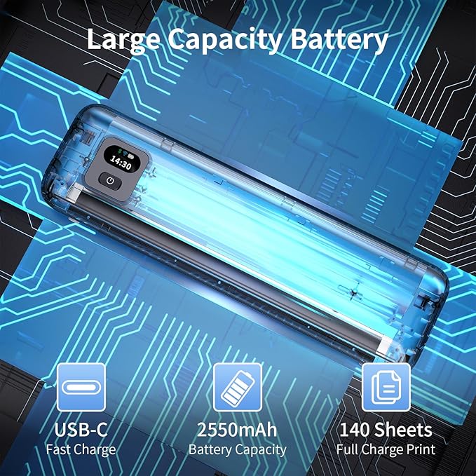 Rongta Portable Printers Wireless for Travel, 300DPI WiFi & Bluetooth Mobile Thermal Inkless Printer for School/Office/Home Use, Compatible with Android,iOS & Laptop (Black)