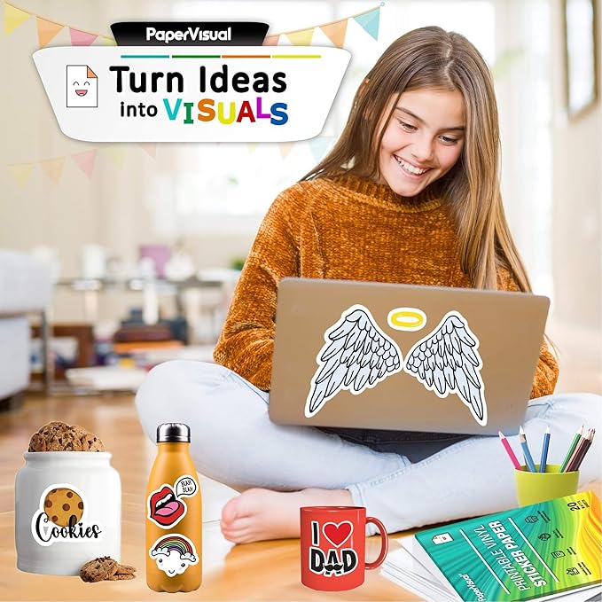 Premium Printable Vinyl Sticker Paper for Inkjet and Laser Printer - 20 White Matte Sticker Paper Waterproof - Excellent Adhesion Paper 8.5 x 11, Fast Dry, Holds Ink Well, Great for Cutting Machines