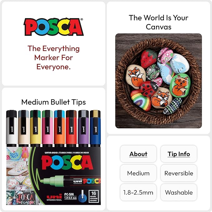 Posca Paint Marker PC-5M Medium Bullet Standard Colors Set of 16 Art Markers