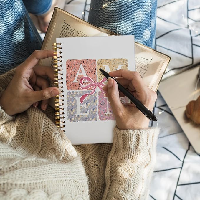 Coquette Pink Bow Amen Christian Spiral Notebook, Notebook for Bible Notes, Church Notes Notebook Journal, Christian Floral Hardcover Notebooks 5.5x8.3