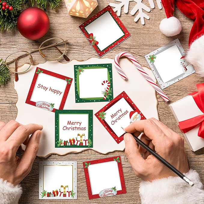 16 Pieces Christmas Sticky Notes Christmas Design Self-Adhesive Note Pads Christmas Sticky Memo Notes for School Office Home Supplies Students Teachers Present