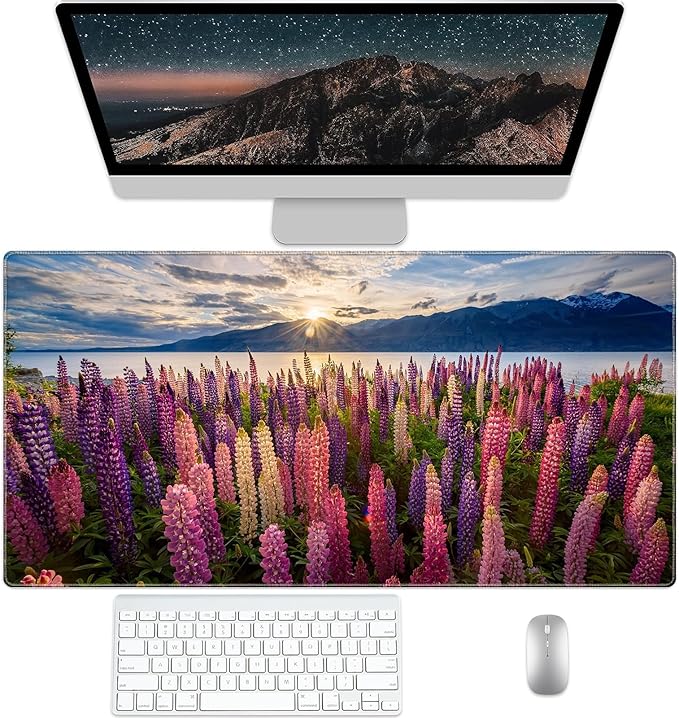 Desk Pad Protector, Mouse Pad, Office Desk Mat, Non-Slip PU Leather Desk Blotter, Laptop Desk Pad, Waterproof Desk Writing Pad for Office and Home (Lupine Flower)