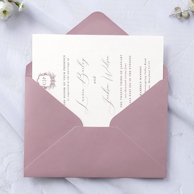 PONATIA 50 PCS/Pack A7 Envelopes, 5.25 x 7.48'' Matte Dusty Rose Envelope, Perfect 5x7 envelopes For Wedding Invitation Cards, Christmas Gift Cards Envelopes, Acrylic Invitations, Photos