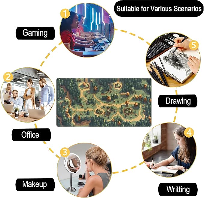 Cute Desk Pad Brown Green Forest Pixel Desk Mat Plant Mouse Pad XXL Large Gaming Desk Matt for Desktop, Laptop Computer Mousepad Keyboard Mouse Mat for Women Office Decor Accessories 31.5''x15.7''