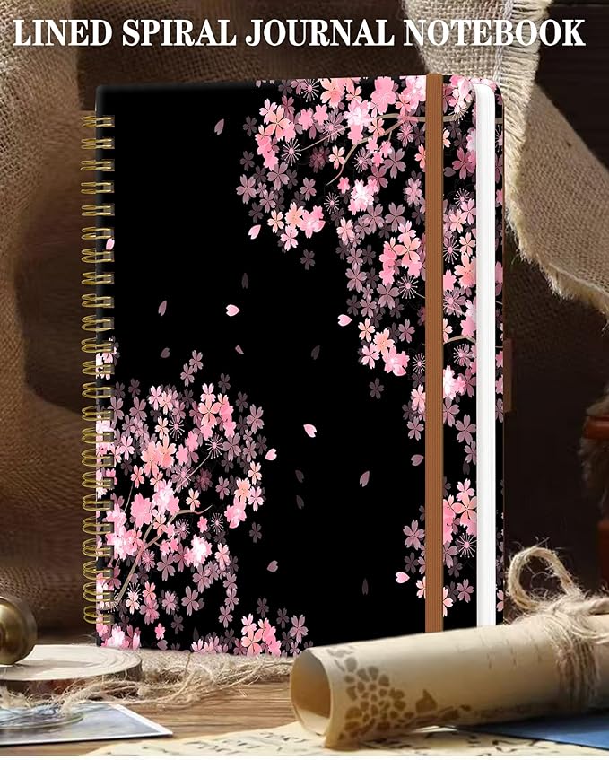 Spiral Journal Notebook for Women, Hardcover A5 College Ruled Notebook, 60 Sheet, Thick Paper, Cute Lined Journal for School, Office & Work, 6 x 8.4 in(Cherry Blossoms Spring)