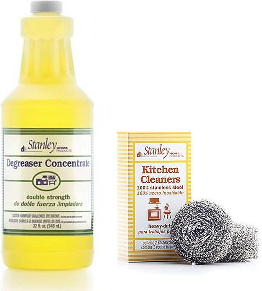 Stanley Home Products Degreaser Concentrate (32 fl. oz.) with Stainless Steel Kitchen & Kettle Cleaner Sponges – Removes Grease & Grime