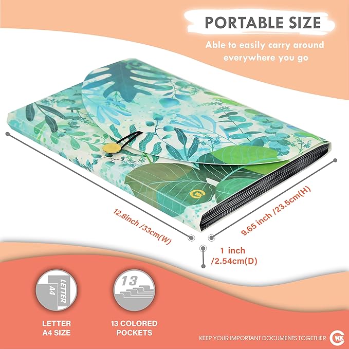 CNK File Folders Organizer with 13 Pockets Accordion Expanding Folder Documents Receipt Document Paper Pocket Filing Accordian Important expandable holder files alphabetical Labels Letter