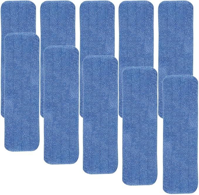 HZSOOCH 10 Pack 18 Inch Spray Mop Replacement Heads for Wet/Dry Mops, Reusable Microfiber Mop Pads Compatible with Bona Floor Care System - Blue