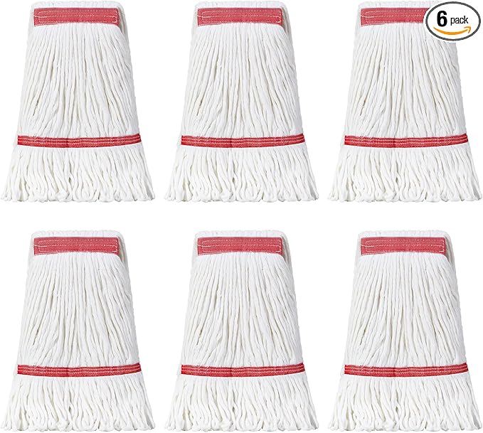 Eccliy 6 Pack Heavy Loop End Cotton String Mop Head Heavy Duty Mop Head Commercial Refills Replacement Bulk for Home Industrial Commercial Floor Cleaning (White,Red)