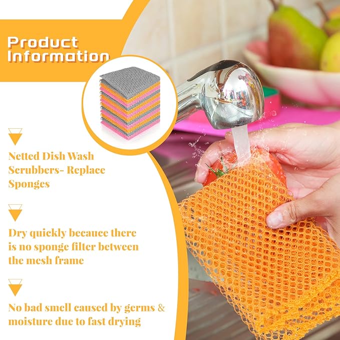 Norme 24 Pcs Dish Washing Net Innovative Mesh Cloth Netted Cloths Sponge for Washing Non Scratch Dish Rags Scourer for Kitchen Fast Drying, 3 Colors
