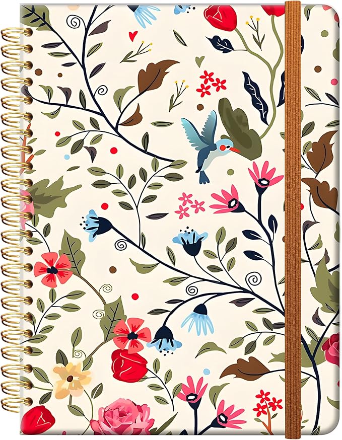 Ruled Spiral Writing Notebook,A5 Hardcover Lined College Journal for Women,Strong Twin-Wire Binding with Premium Paper,8.4" X 6",Perfect for School,Office,Home(Vintage Bird Butterfly)