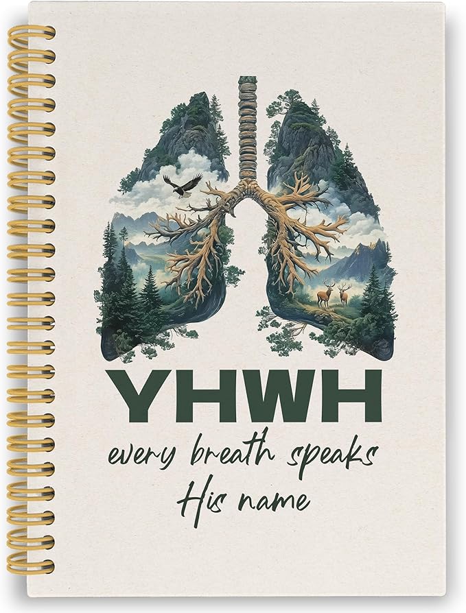 YHWH Christian Spiral Notebook, YHWH Lungs Bible Journaling Notebooks for Note Taking, Religious Scripture Hardcover Journals for Women Men 160 Pages 5.5 x 8.3 Inch, Christian Gifts for Women