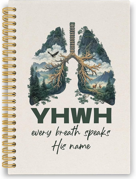 YHWH Christian Spiral Notebook, YHWH Lungs Bible Journaling Notebooks for Note Taking, Religious Scripture Hardcover Journals for Women Men 160 Pages 5.5 x 8.3 Inch, Christian Gifts for Women