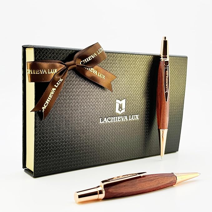 LACHIEVA LUX Rosewood Ballpoint Pen and Mechanical Pencil Set – Triangle Grip, Luxury Gift for Men and Women, Includes Refills and Gift Box