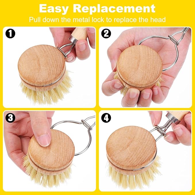IANFAN 9 Pcs Bamboo Dish Brush Set, Multifunctional Dishwashing Scrubber with Natural Sisal Bristles, Wooden Dish Brush for Cleaning Pots, Dishes, Pans, Vegetables