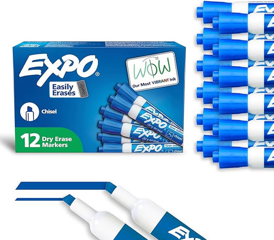 EXPO Low Odor Dry Erase Markers Chisel Tip Blue 12 Count (Pack of 12)