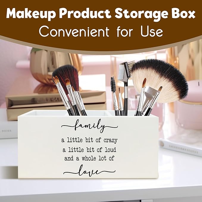 Family Signs Wooden Pen Holder for Home Decor Farmhouse Desk Shelf Decorations for Shelf Decorations, Family a Little Bit of Crazy Rustic Desk Decor for Home Office Table Pencil Holder