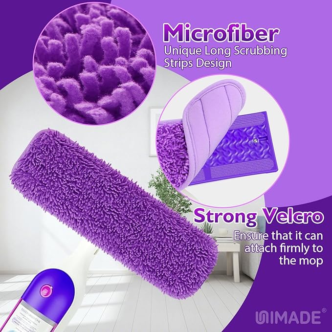UNIMADE Reusable Mop Pads for Swiffer PowerMop, 8 Pack Microfiber Mop Pad Refill with Scrubber Strips for 13''-15'' SprayMop, Washable Mop Pads Use for Most Floor Types, Designed for Pets - Purple