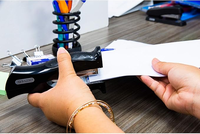 BAZIC Stand-Up Stapler w/500 Staples, Full Strip Size Standard (26/6), Black Durable Desktop Staplers, 48-Packs