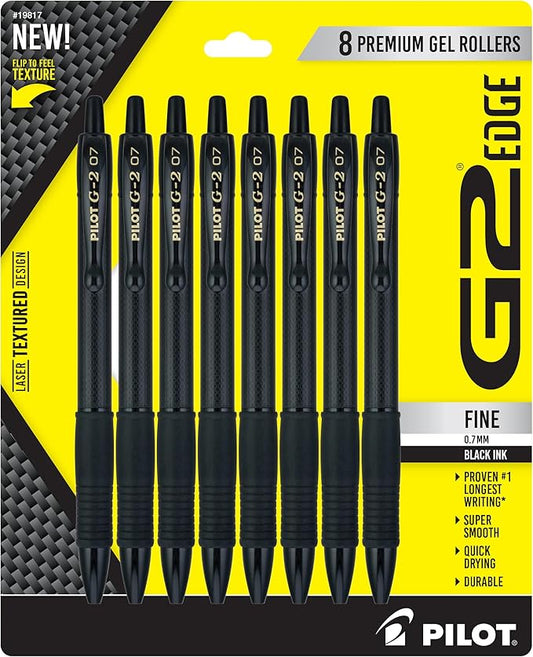 Pilot, G2 Edge Premium Gel Roller Pens, Fine Point 0.7 mm, Gel Pens Black Ink, Pack of 8 Count (Pack of 1) - Ideal for School, Journaling & Office Writing