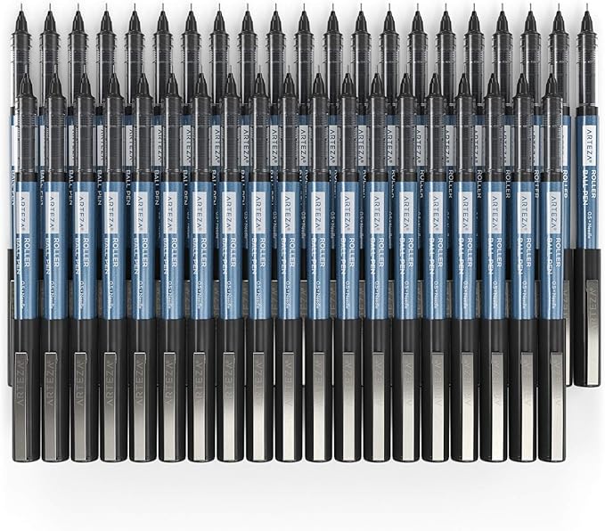ARTEZA Rollerball Pens, Set of 40 – Black Ink with 0.5 mm Extra Fine Needle Tip for Precision Writing, Journaling, Sketching & Office Use