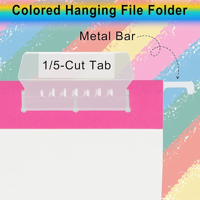 6 Pack Pink Hanging File Folders with Pocket,Letter Size Decorative File Folder Cute Pretty Hanging Folder for Office Home School with 1/5-Cut Adjustable Tabs
