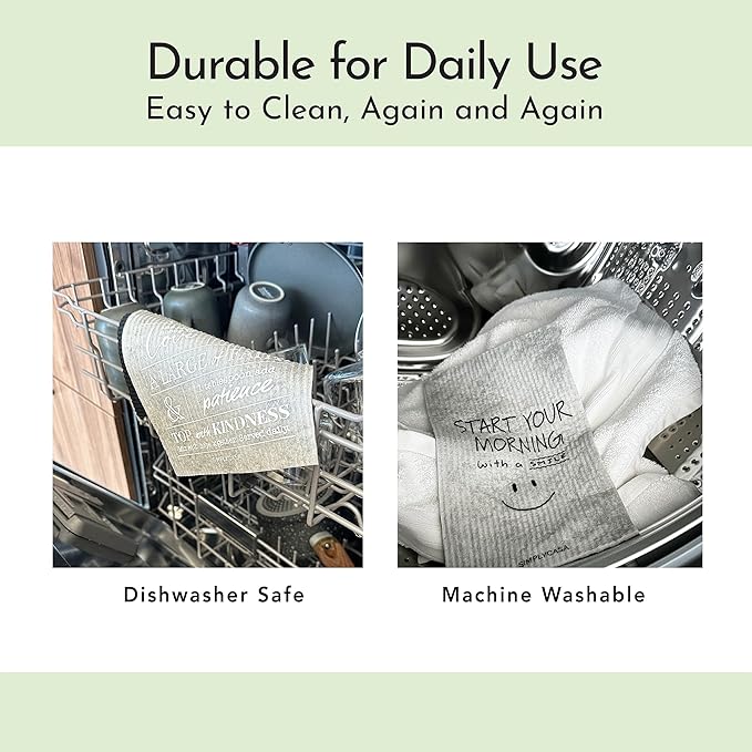 Long Gray 7‑Pack Swedish Dishcloths – Reusable,Cellulose Sponge Dish Cloths for Washing Dishes, Paper Towel Replacement, Plastic-Free Packaging, Super Absorbent