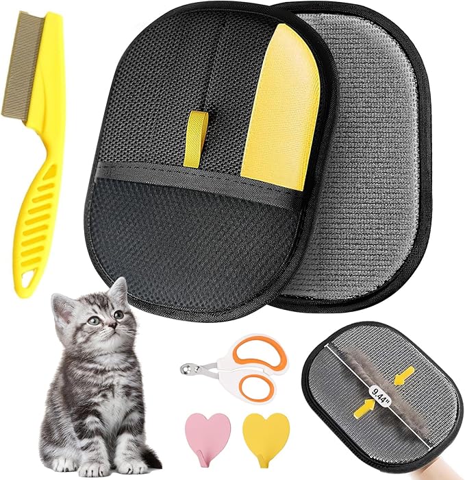 Gvwoye Pet Hair Removal Glove - Electrostatic Pet Hair Remover, Cat & Dog Hair Remover Tool for Couch, Furniture, Carpet, Car Seat, Curtain, Reusable Double Sided Cat Grooming Gloves (1PC)