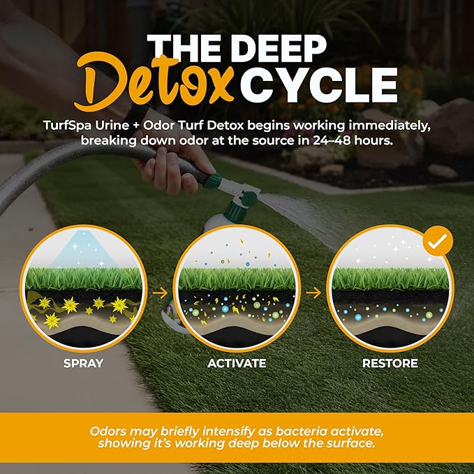 TurfSpa Urine & Odor Turf Detox: 32 oz Mango Scented Professional Enzyme Cleaner & Odor Eliminator for Artificial Grass, Turf, Concrete & Patios, Pet Urine Enzymatic Cleaner for Dogs & Cats