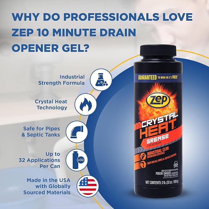 Zep Crystal Heat Drain Opener 32 Ounce - ZUCRY2 - Dissolves Drain Clogs Fast (32 Fl Oz, 12)