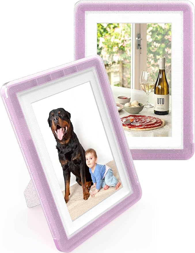 2-Pack 5x7 Picture Frame or 4x6 with Mat – Shatterproof Plastic Photo Frame for Family, Nursery & Playroom, Wall & Tabletop Picture Frames for Home Office, Safe Lightweight Design, in Crystal Pink