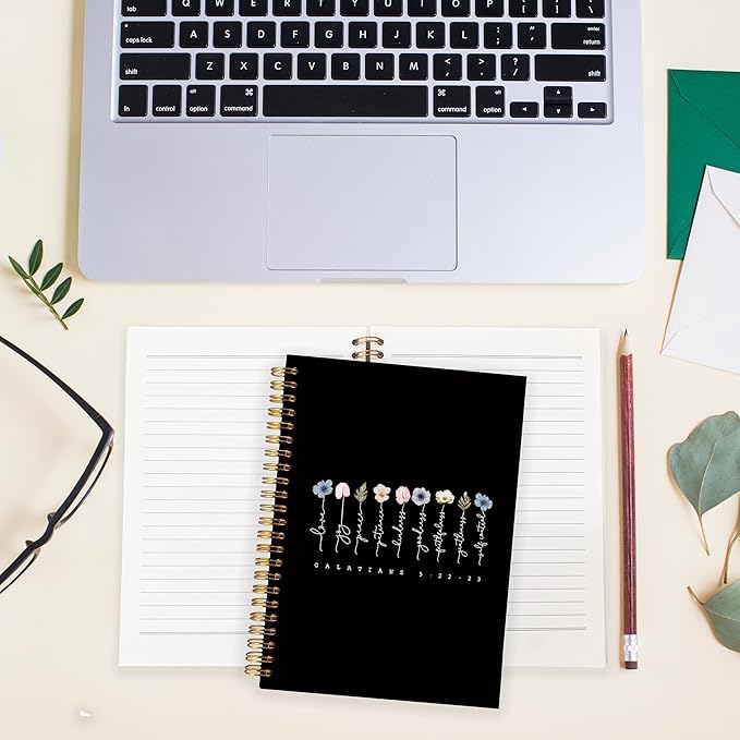 BearCake Boho Floral Christian Notebook Journal,Bible 5:22-23 Christian Gifts for Women, spiral Bible Notebooks for Note Taking, Bible Journaling Notebook,Spiral Notebook 5.5x8.3 black