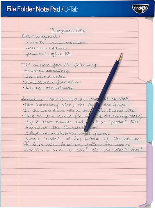 Find It File Folder Notepad - Pack of 36-9.5 x 12.5 Inch Notebook Organizer Folders for Filing, Document, and Clipboard Organization - Pastel