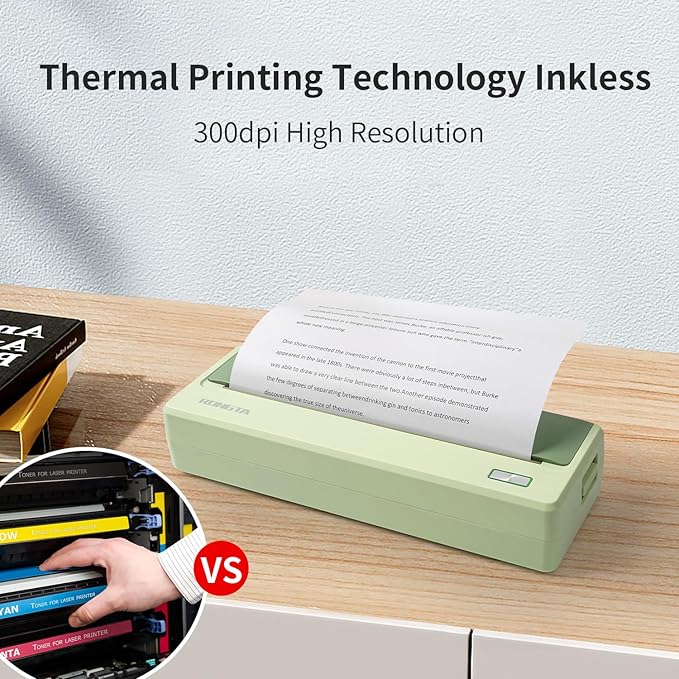 Rongta Portable Printer Wireless for Travel,300Dpi Bluetooth Inkless Thermal Small Printer for Office/School/Home Use,Compatible with Android,iOS & Laptop,Support 8.5" X 11" US Letter