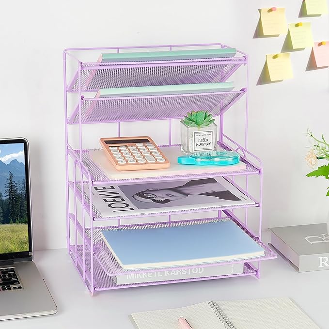 6-Tier Letter Tray Paper Organizer, Desk Organizers and Accessories, Desktop File Organizer, Office Desk Accessories for Office Supplies(Purple)