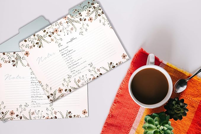 Steel Mill & Co Thick Sturdy File Folders Decorative, Set of 6 File Folders with Tabs and Sticker Labels, Cute Colored File Folders Letter Size with Notes Section, Woodland Floral
