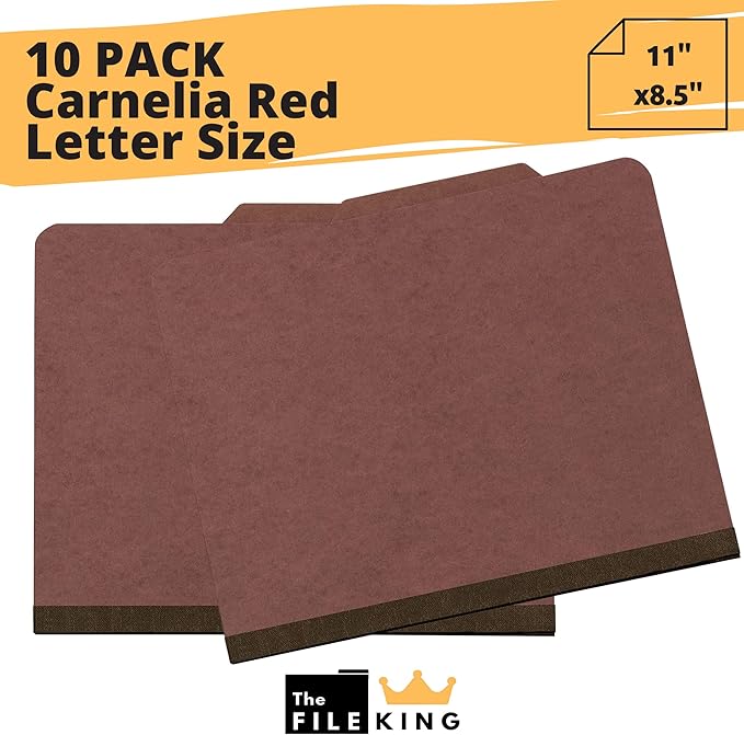 The File King Letter Size Carnelia Red File Folders with Prongs, 10 Pack, 8.5 x 11